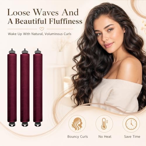 Luckybear Heatless Curls Overnight, Jumbo Curling Flexi Rods, 3Pcs Wine - Image 2