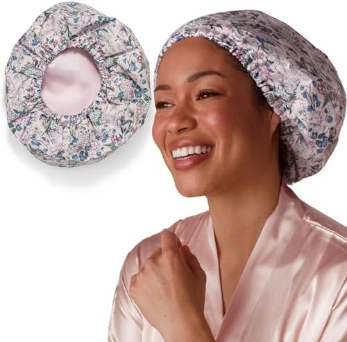 Bridgerton x Kitsch Luxury Satin-Lined Flexi Shower Cap for Women, Wisteria by Kitsch