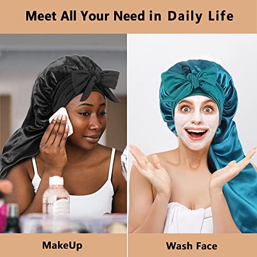 2pcs Long Satin Bonnets with Tie Band, Large Braid Bonnet Silky Hair Cap for Locs Women Sleeping, D - Image 5