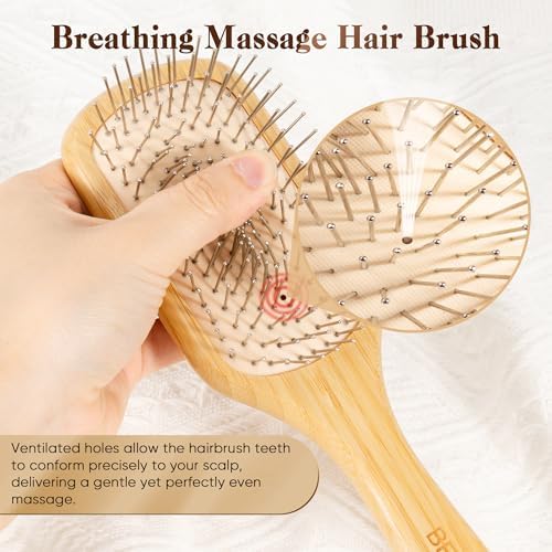 BFWood Gua Sha Hair Brush Set, Metal Bristle Brush & Scalp Massage Combs - Image 2