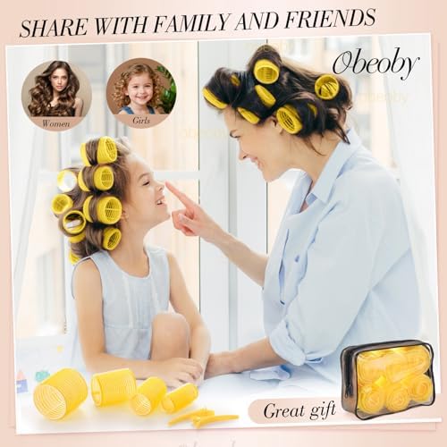 obeoby 4 Sizes Hair Rollers Curlers Set with Clips for Women Girls, Yellow - Image 6