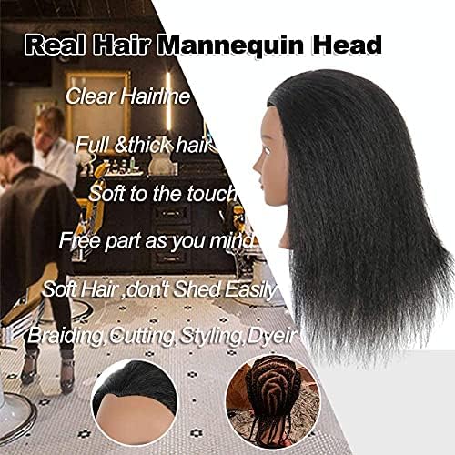 Mannequin Head 100% Real Hair Manikin for Hairdresser Training and Styling Practice With Stand - Image 3