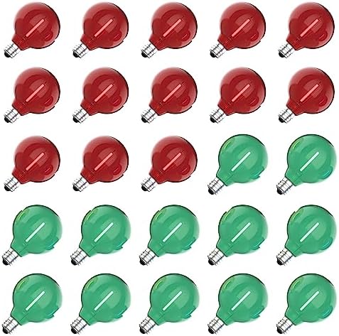 Meconard 25 Pack G40 LED Outdoor String Light Replacement Bulbs, Red Green by Meconard