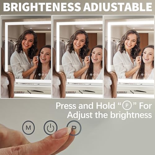 FENNIO 23" x 18" Vanity Mirror with Lights，LED Makeup Mirror，Hollywood Mirror with 3 Color Modes & Adjustable Brightness，Vanity Mirror Square White - Image 3