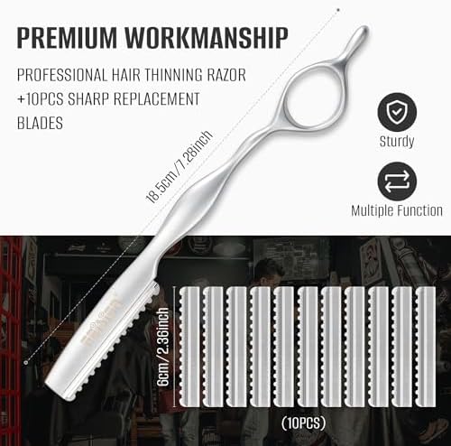 FEISIER Stainless Steel Hair Thinning Styling Razors for Cutting Hair, Texturizing Cutting Razor for Salon and Home,10 PCS Sharp Blades Included - Image 3