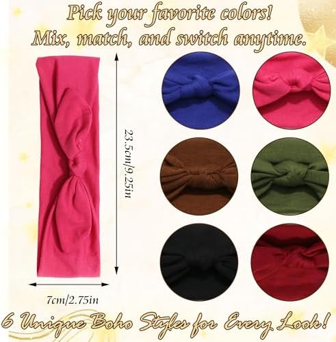 6 Pcs Bow Headbands for Women Elastic Sweat Band Boho Head Band - Image 4