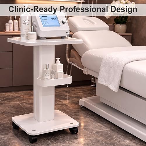 Esthetician Machine Stand with Wheels, Beauty Cart, White - Image 4