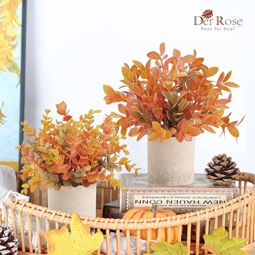 Der Rose 3 Pack Fake Plants Warm Orange Faux Plants for Fall Table Decor - Image 2