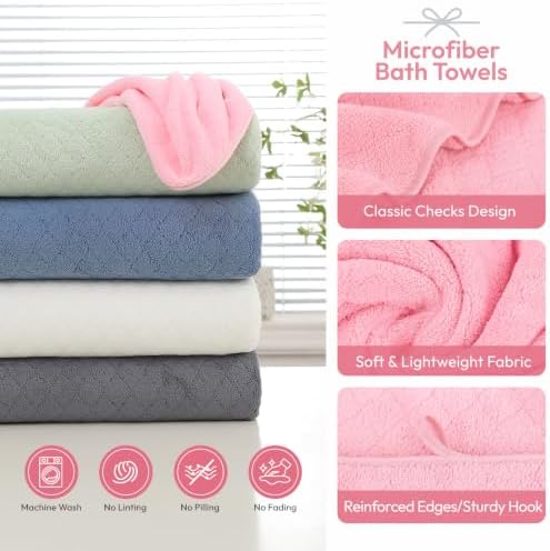 JML Bath Towels with Hanging Loop, 2 Pack, 27x55 in, Microfiber, Pink - Image 3
