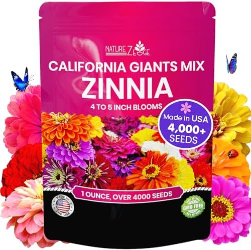 NatureZ Edge Zinnia Seeds for 2026 Planting Outdoors, Over 4000 Flower Seeds, 1 Oz, Non GMO Made in USA, Bulk Semillas De Flores para Sembrar, California Giants, Easy to Grow Zinnia Seed Mix by NatureZEdge