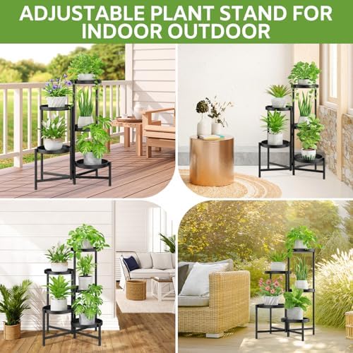 5 Tier Large Plant Stand Indoor Outdoor, 10 In Wide Tray, Black - Image 2