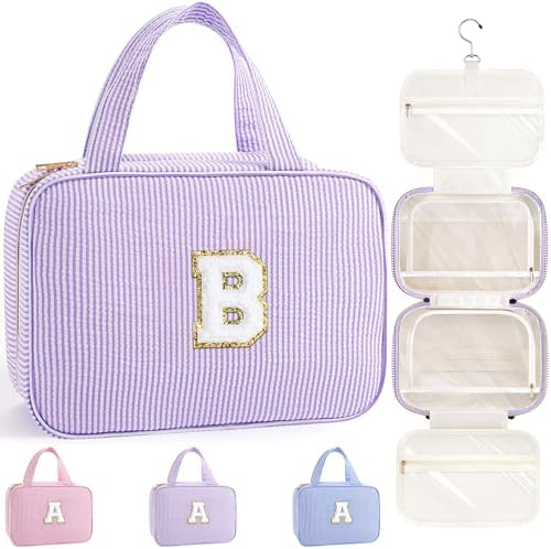 TOPEAST Bridesmaid Proposal Gifts - Bridal Shower Gifts, Hanging Toiletry Bag for Women, Personalized Travel Gifts for Women, Monogrammed Initial Toiletry Pouch Makeup Bag - Letter B, Purple by TOPEAST