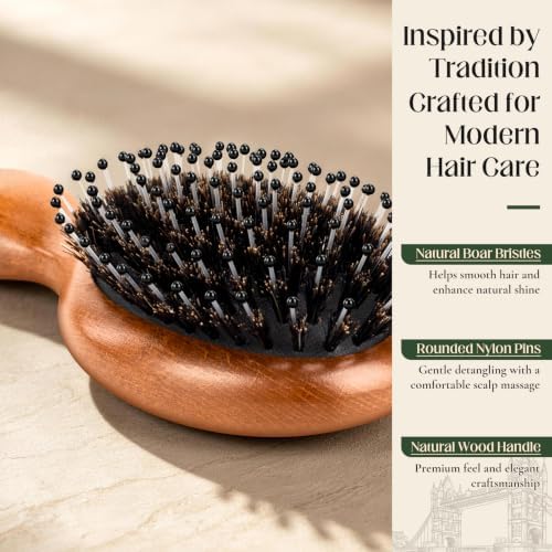 Mini Boar Bristle Hair Brush for Women Men, Small Travel HairBrush - Image 4