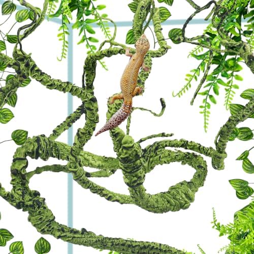 Reptile Plants, Terrarium Hanging Plant Vines Artificial Leaves Reptile Hide, Leopard Gecko Tank Accessories, Terrarium Decorations for Bearded Dragon Lizard Snake Geckos Chameleon - Image 6
