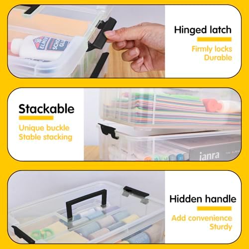 TERGOO 2 Layer Plastic Storage Containers with Lids, Multipurpose Clear Stack & Carry Box, Portable Craft Organizers and Storage Bin for Organizing Art & Craft, Sewing, Makeup, Nail Supplies (Black) - Image 4