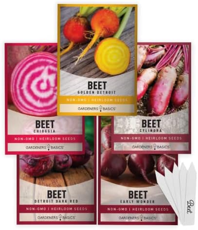 Gardeners Basics, Beet Seeds for Planting Home Garden - 5 Variety Pack Detroit Dark Red, Golden Detroit, Early Wonder, Cylindria and Chioggia Great for Spring, Summer, Fall, Heirloom Veggie Seeds by GardenersBasics