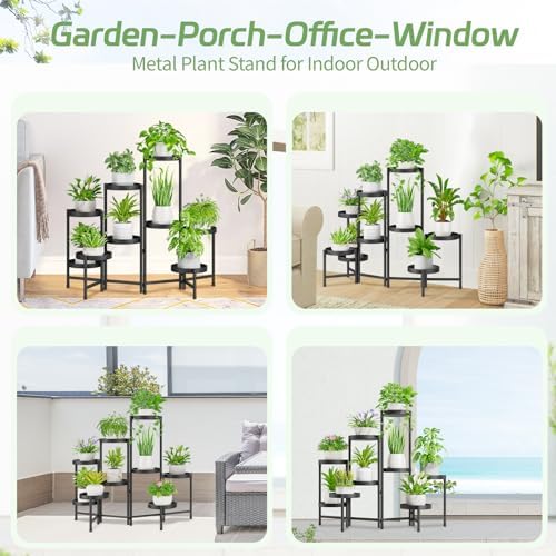 iDavosic.ly Plant Stand Indoor Outdoor, 9 Tier Metal Corner Shelf, Black - Image 3