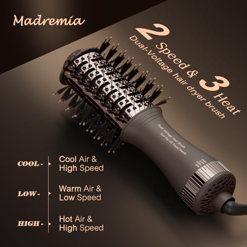 Travel Dual Voltage Hair Dryer Brush 4-in- 1,Portable Mini Hot Air Blow Dryer Straightener & Curler Brush,Titanium Oval Blowout Styler Volumizer Tools-Dark Chocolate - Image 3