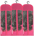 Hair Extension Holder 3Pcs Wig Storage Bags with Hanger, Wig Holder Wig Storage for Multiple Wigs, Breathable Dust-proof Extra Long Wig Bags for Hair Extensions & Accessories (Hot Pink) by AIFIHIYI
