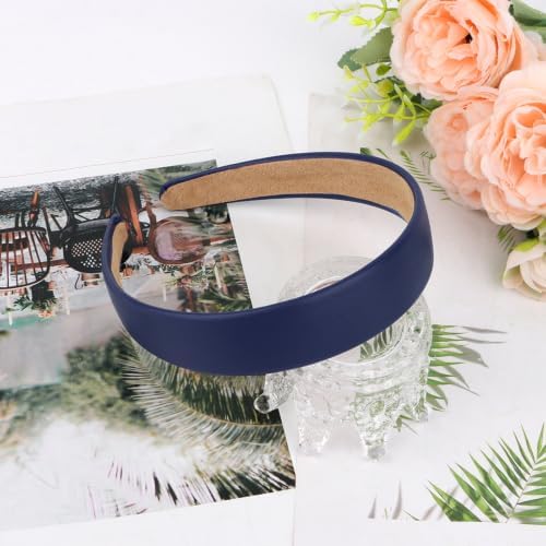 Navy Headband 1 Inch Faux PU Leather Hairband for Women and Girls - Image 6