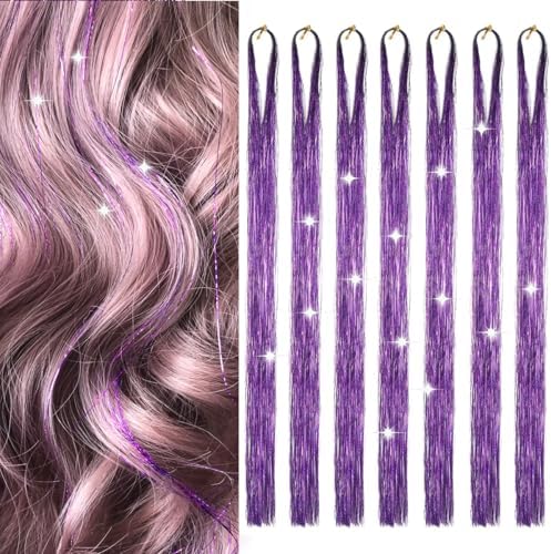 Hair Tinsel 8 Packs 1600 Strands 50 Inch Tinsel Hair Extensions Purple Heat Resistant Glitter Sparkling Shinny Fairy Hair Accessories for Women(Purple, 50Inch 8Packs) by Sala