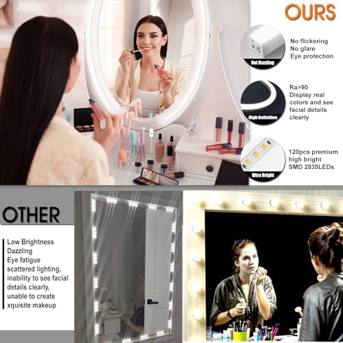 LED Vanity Mirror Lights, Hollywood Style Makeup Lighting, 6.6FT/6000K/Dimmable/12V Adapter/Self-Adhesive Strip Lights for Mirror, Lighting for Makeup Table & Bathroom - Image 7