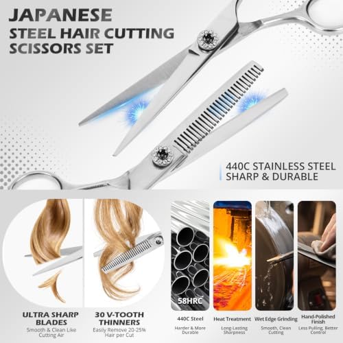 21Pcs 440C Hair Cutting Scissors Kit, Hair Scissors & Thinning Scissors Set - Image 2