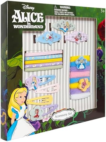 Luv Her Girls' Hair Accessories Set - 20 Pack Featuring Disney Alice in Wonderland - Includes 3 Barrettes, 4 Snap Clips, 5 Elastics, 8 Terry Ponies - Everyday Wear, Special Occasions - Image 2