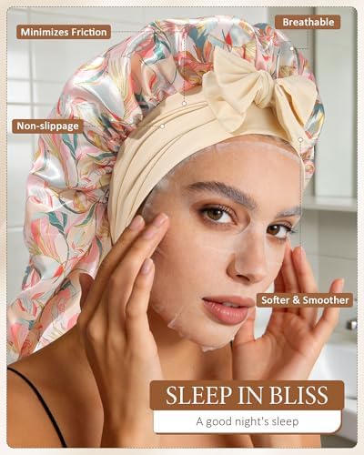 AWAYTR Long Satin Bonnet for Sleeping, Women Two-Tone Reversible Sleep Cap - Image 6