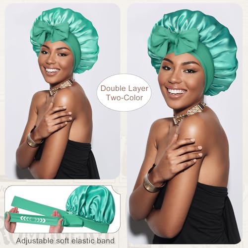 CHLINS Double Layer Satin Bonnet for Sleeping, Hair Bonnet for Curly Hair - Image 2