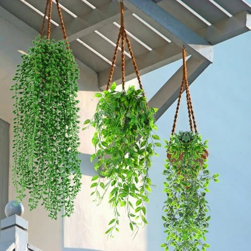 Daifunli 24 Pcs Artificial Hanging Plants Fake Hanging Ferns Plastic Fake Plants for Wall Room Garden Garland Indoor Outdoor Decor No Basket (Eucalyptus,Mandala,String of Pearls,Pea) - Image 6