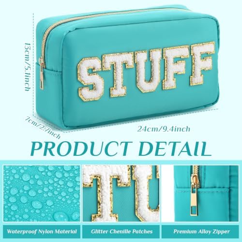 Remerry 4 Pcs Nylon Makeup Bags Waterproof Spacious Travel Cosmetic Bag for Women Chenille Letter Preppy Zipper Pouch Face Stuff Skin Hair Organizer Gift(Blue, Pink, Apricot, Purple) - Image 2