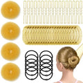 YINGFENG 134 Pcs Gold Hair Bun Maker Kit for Kids Small - 4 Hair Donuts for Buns, 20 Hair Nets for Buns, 100 U Shaped Bobby Pins, 10 Hair Bands, for Girls, Ballet Dance, Hair Accessories for Women by YINGFENG