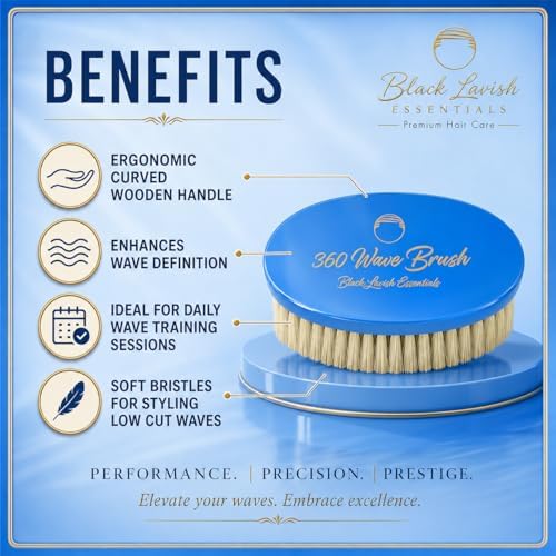 360 Wave Brush, Soft, Build Deeper Waves & Hard Boar Bristle, Curved Design, Black Lavish Essentials Signature (Soft Brush, Sky Blue) - Image 5