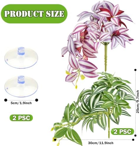 QUOZUO 2 Pack Reptile Plants, Artificial Hanging Plants with Suction Cups, Habitat Decor Plastic Vines Decorations for Bearded Dragons Lizards Snake Geckos Frogs -Purple and Green - Image 2
