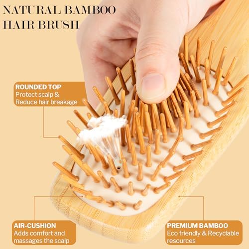 BFWood Bamboo Hair Brush Set, Wooden Detangling Hairbrush for Travel - Image 2