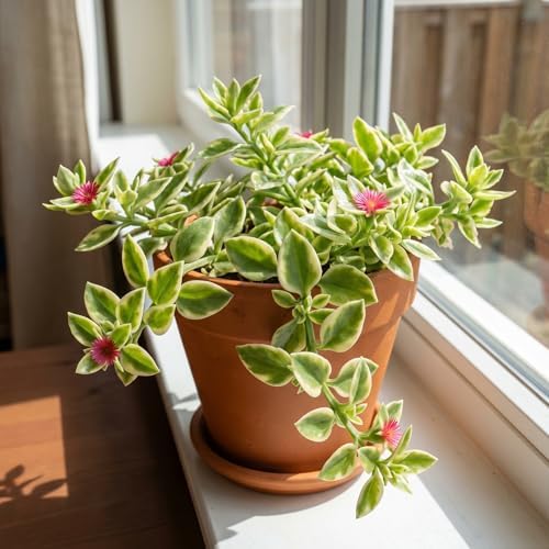Variegated Delosperma Ice Plant, Succulent Live Plant, 5-7 Inch Tall by AVERAR