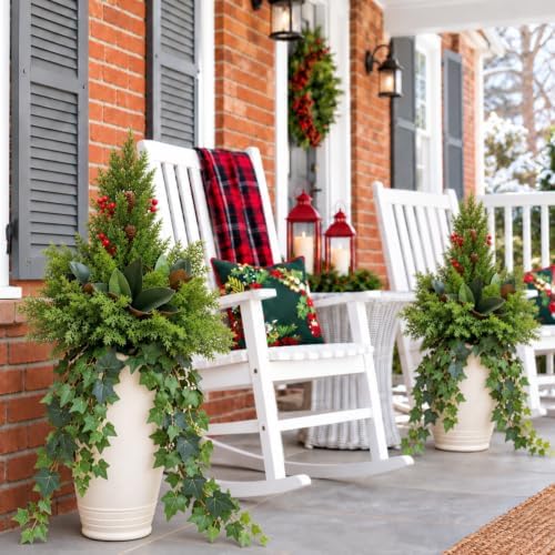 Christmas Artificial Cedar Plants Faux Winter Greenery for Outdoor Planters - Image 2