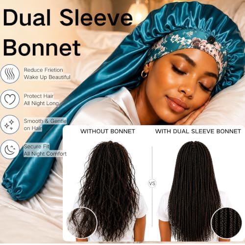 Isshin Beauty Satin Hair Bonnet for Sleeping Women: Dual Sleeve 2 in 1 Long Hair Protector Anti Frizz Sleep Cap - Image 5