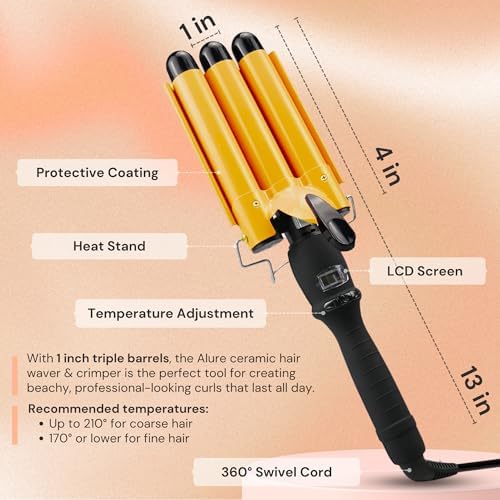 Alure Three Barrel Curling Iron Wand, 1 Inch Ceramic Tourmaline Hair Waver - Image 6