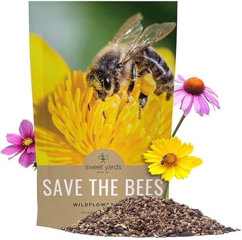 Bee Friendly Wildflower Seed Mix - Bulk 1/4 Pound Bag - Over 30,000 Open Pollinated Seeds - 100% Pure Live Seed - Save The Bees! by SweetYards