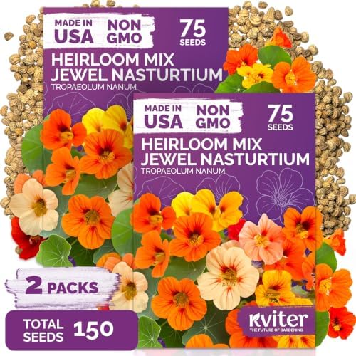 150 Mix Jewel Nasturtium Heirloom Flower Seeds, Tropaeolum Nanum by KVITER