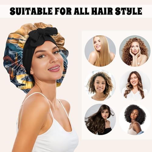 Satin Hair Braid Bonnet for Sleeping Double Layer Elastic Wide Soft Tie Band Hair Silk Lined Sleep Cap Women Girls - Image 4
