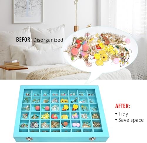 Vicoter 48 Grid Velvet Earring Organizer Tray with Lid for Rings - Image 5