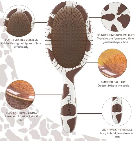 FRAMAR Cow Print Hair Brush Detangler, Detangling Hairbrush For Women - Image 2