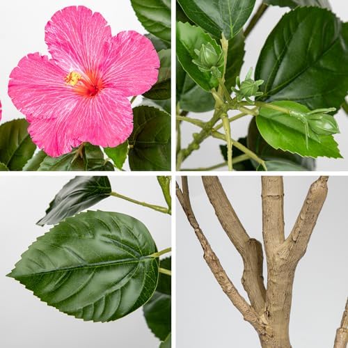 Briful 49.6" Artificial Hibiscus Trees 2 Pack, Faux Tropical Plants, Pink - Image 5