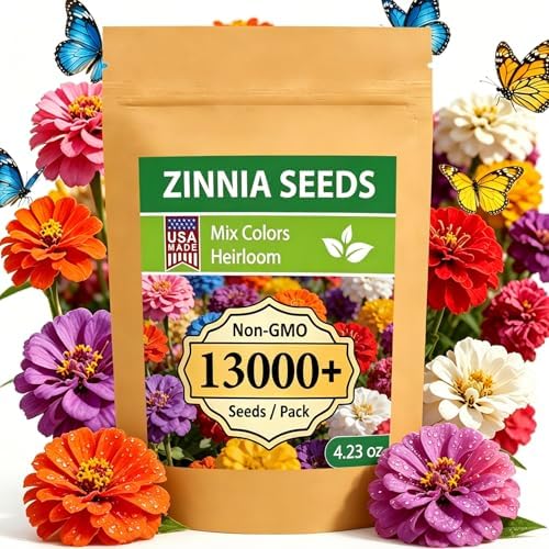 LUOJIBIE Zinnia Seeds, 13000+ Bulk Pack Mixed Colors Large Blooms Seeds, California Giant Zinnia Seeds for 2026, High Germination Non-GMO, Wildflower Seeds for Planting Indoor Outdoor, Open Pollinated by LUOJIBIE