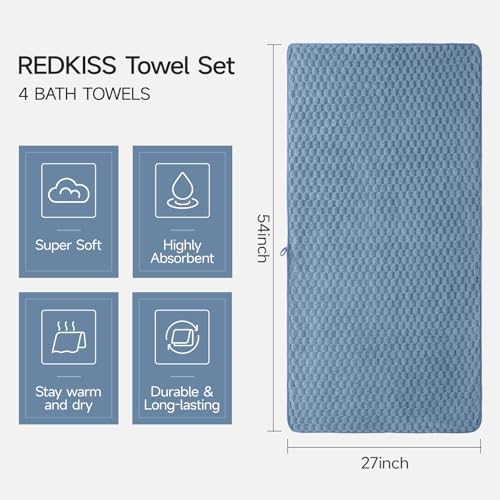 REDKISS 4 Pack Gray Blue Bath Towels for Bathroom, Ultra Soft, 27"x55" - Image 2