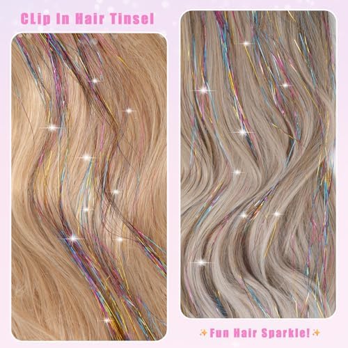 18Pcs Hair Tinsel Clip in, Tinsel Hair Extensions Rainbow Hair Tinsel Clips - Image 3