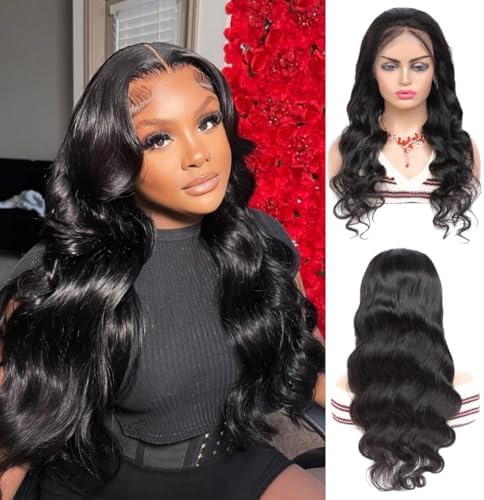 ALHER Small Cap Lace Front Wigs Human Hair Pre Plucked Body Wave, 13X4 HD Transparent Lace Frontal Wigs With Baby Hair 150% Density, Small Cap Size 21-21.5 Natural Black Wavy Wig for Black Women 20 IN by ALHERHumanHairWigsBundles